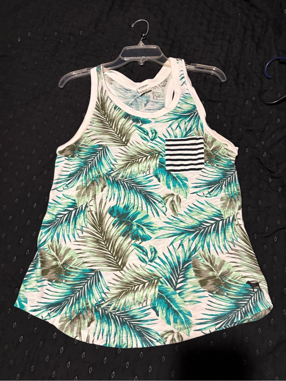 Victoria's Secret PINK White Tank with Teal and Seafoam Palm Print